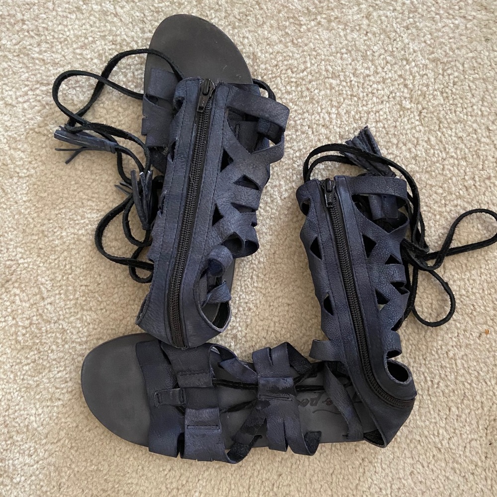 Leather lace up ankle sandals